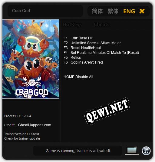 Трейнер для Crab God [v1.0.1]