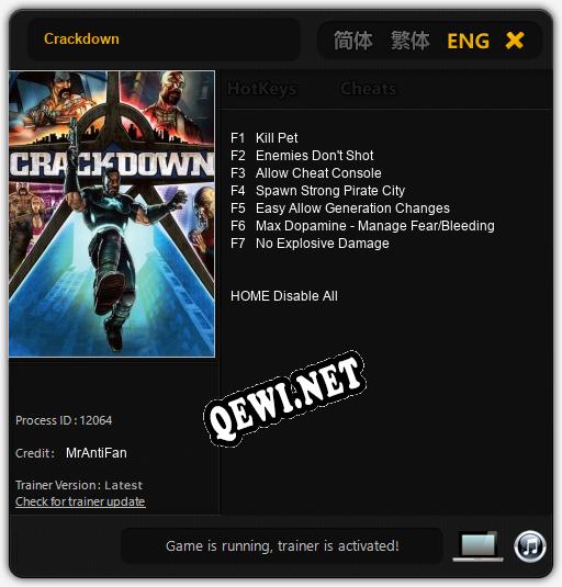 Crackdown: Читы, Трейнер +7 [MrAntiFan]
