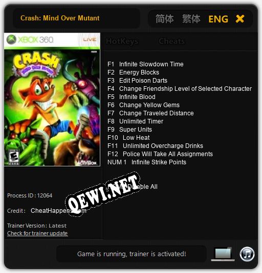 Трейнер для Crash: Mind Over Mutant [v1.0.3]