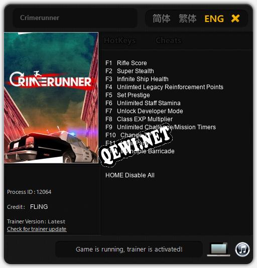 Crimerunner: Читы, Трейнер +12 [FLiNG]