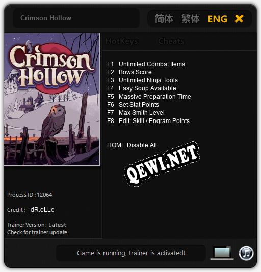 Трейнер для Crimson Hollow [v1.0.1]