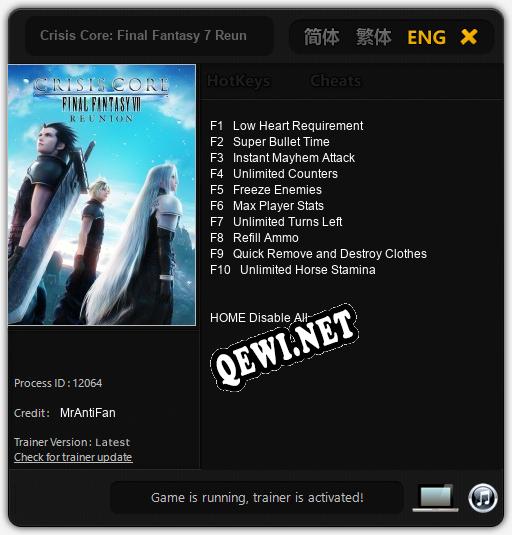 Crisis Core: Final Fantasy 7 Reunion: Трейнер +10 [v1.4]