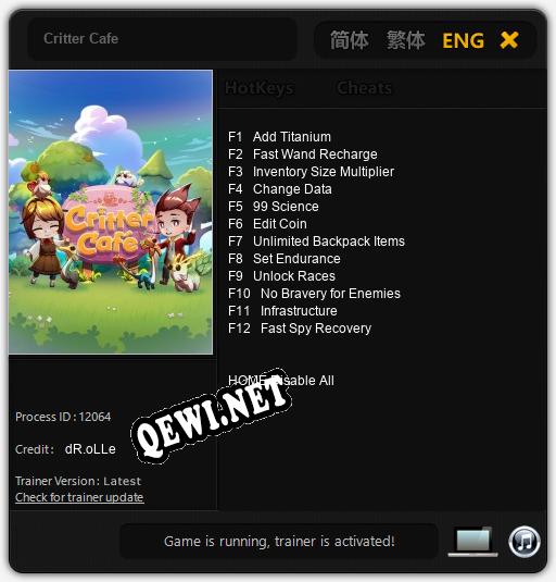 Трейнер для Critter Cafe [v1.0.9]