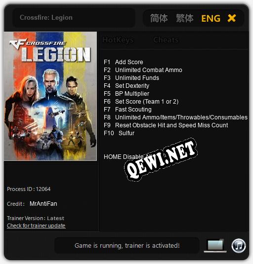 Crossfire: Legion: Трейнер +10 [v1.2]