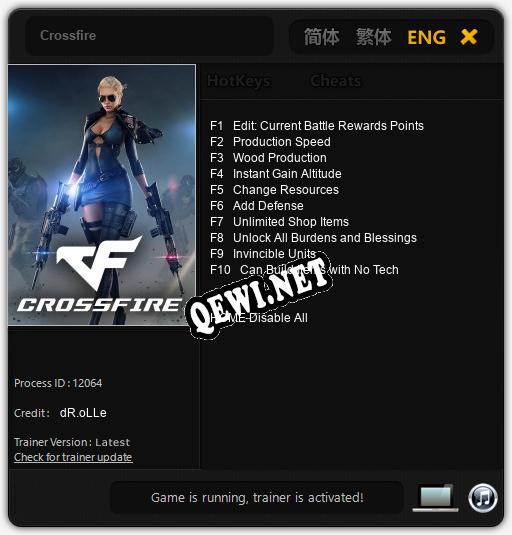 Трейнер для Crossfire [v1.0.8]
