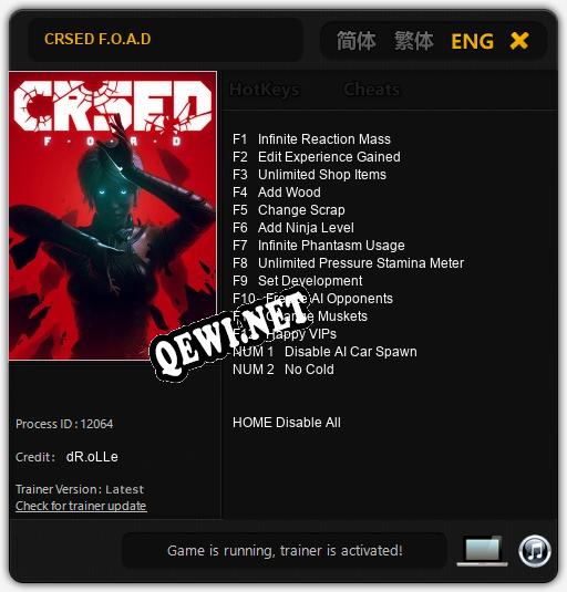CRSED F.O.A.D: Трейнер +14 [v1.5]