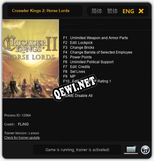 Трейнер для Crusader Kings 2: Horse Lords [v1.0.2]