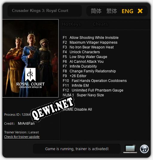Трейнер для Crusader Kings 3: Royal Court [v1.0.6]