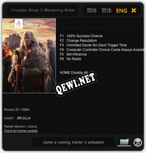 Трейнер для Crusader Kings 3: Wandering Nobles [v1.0.7]