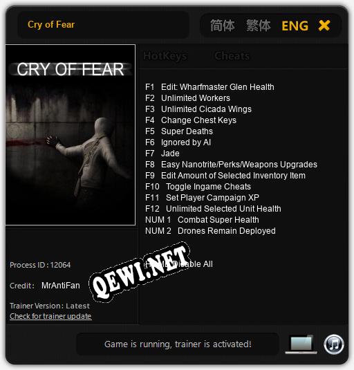 Трейнер для Cry of Fear [v1.0.4]