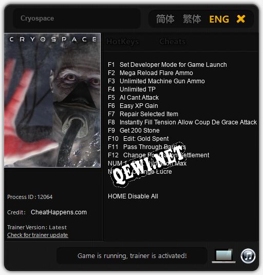 Трейнер для Cryospace [v1.0.3]