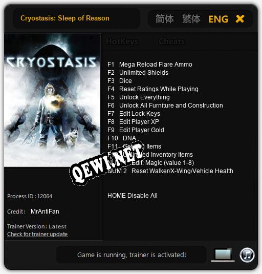 Cryostasis: Sleep of Reason: ТРЕЙНЕР И ЧИТЫ (V1.0.4)