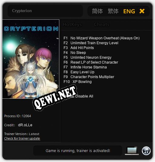 Трейнер для Crypterion [v1.0.8]