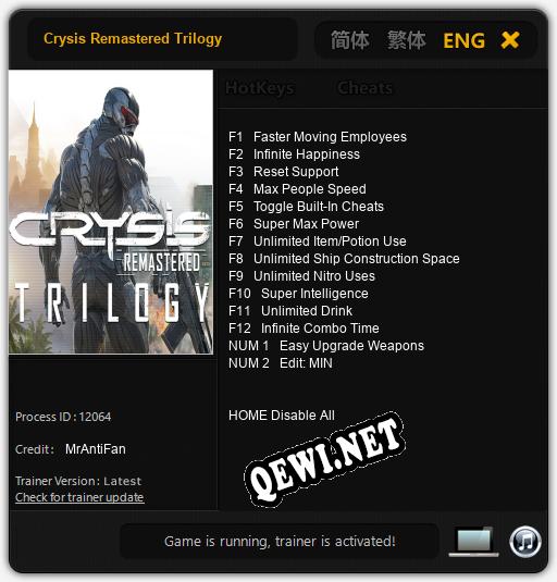 Трейнер для Crysis Remastered Trilogy [v1.0.1]