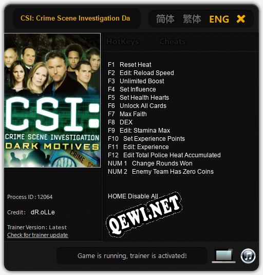 CSI: Crime Scene Investigation Dark Motives: ТРЕЙНЕР И ЧИТЫ (V1.0.45)