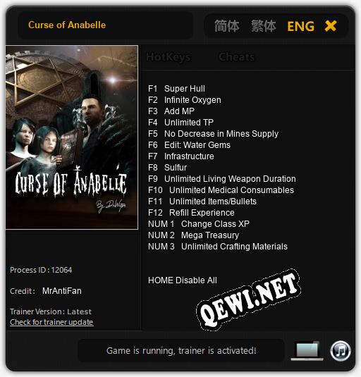 Curse of Anabelle: ТРЕЙНЕР И ЧИТЫ (V1.0.11)