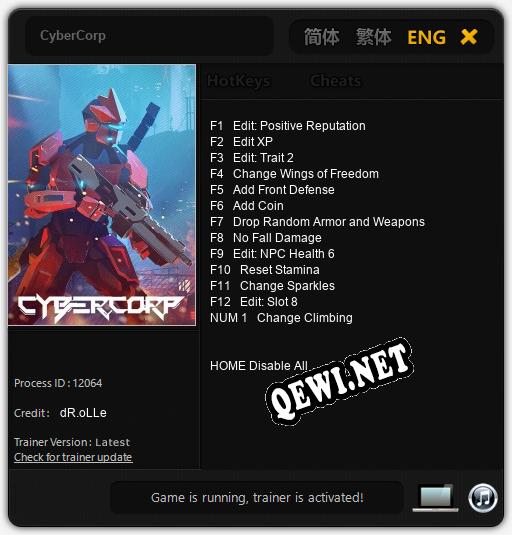 CyberCorp: Трейнер +13 [v1.1]