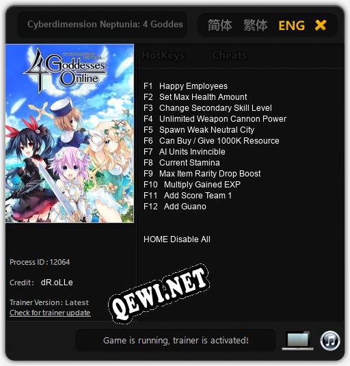 Cyberdimension Neptunia: 4 Goddesses Online: Трейнер +12 [v1.5]