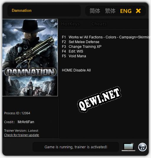 Damnation: ТРЕЙНЕР И ЧИТЫ (V1.0.50)