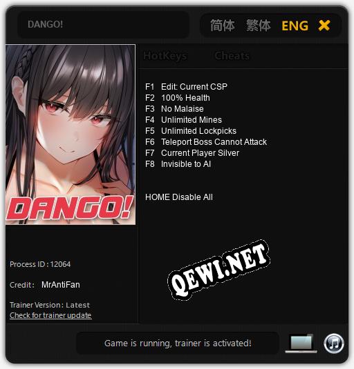 Трейнер для DANGO! [v1.0.8]