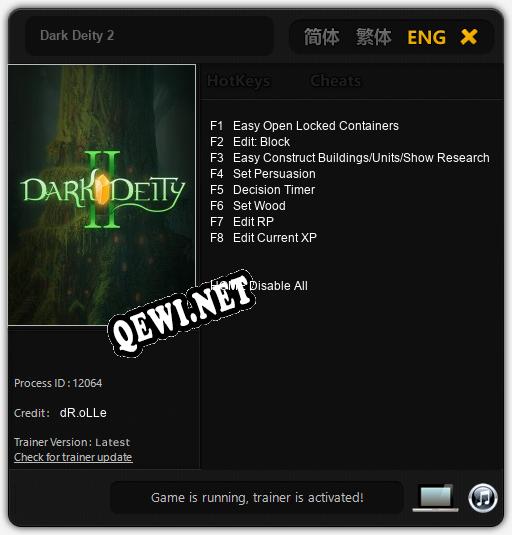 Трейнер для Dark Deity 2 [v1.0.8]