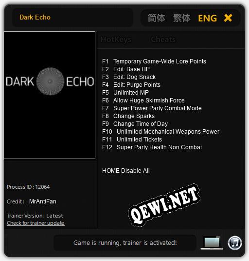 Трейнер для Dark Echo [v1.0.5]
