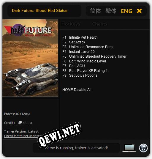 Трейнер для Dark Future: Blood Red States [v1.0.8]