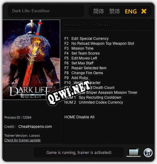 Dark Life: Excalibur: Читы, Трейнер +14 [CheatHappens.com]