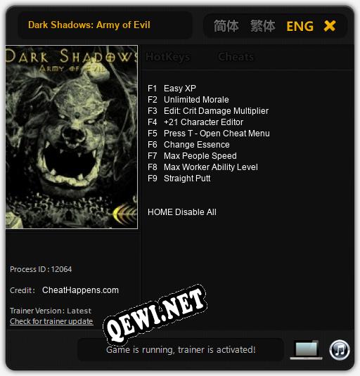 Dark Shadows: Army of Evil: Трейнер +9 [v1.6]