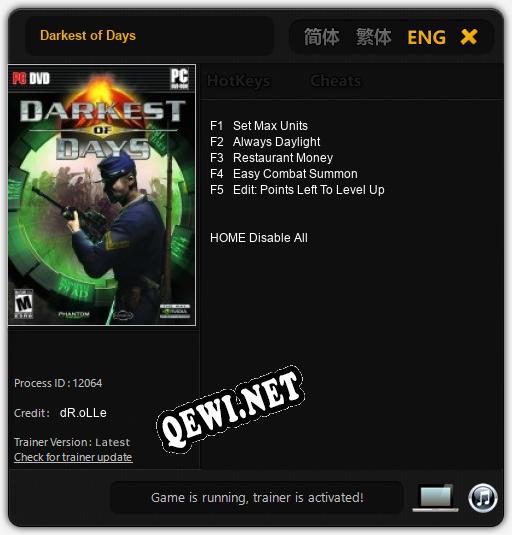 Darkest of Days: ТРЕЙНЕР И ЧИТЫ (V1.0.31)