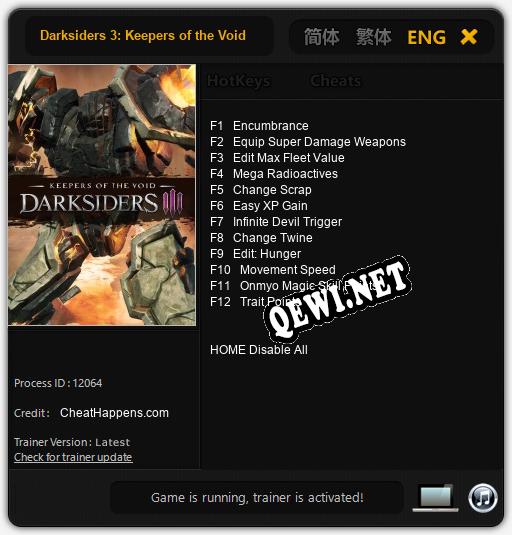 Darksiders 3: Keepers of the Void: Читы, Трейнер +12 [CheatHappens.com]