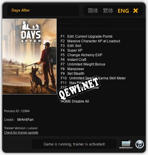 Days After: Трейнер +12 [v1.8]