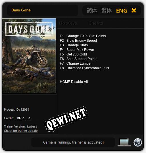 Days Gone: Трейнер +8 [v1.1]