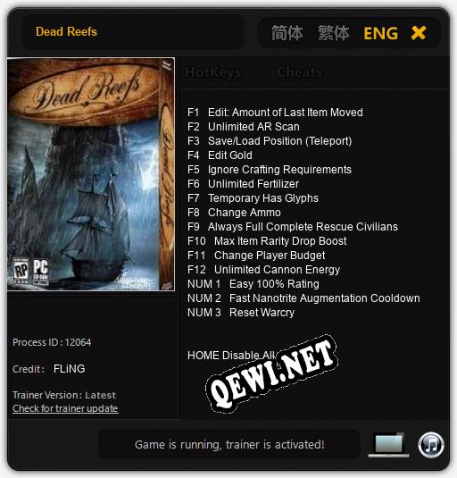 Dead Reefs: ТРЕЙНЕР И ЧИТЫ (V1.0.2)