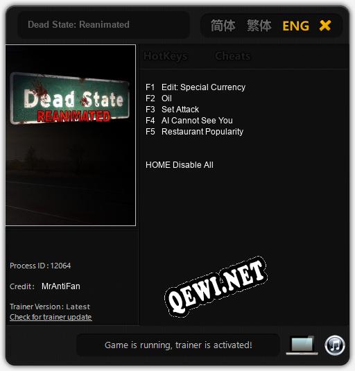 Трейнер для Dead State: Reanimated [v1.0.5]