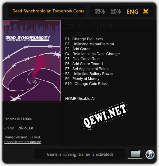 Трейнер для Dead Synchronicity: Tomorrow Comes Today [v1.0.1]