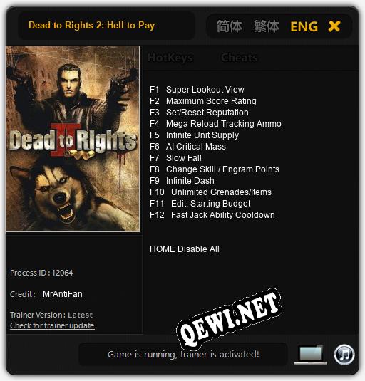 Dead to Rights 2: Hell to Pay: Читы, Трейнер +12 [MrAntiFan]