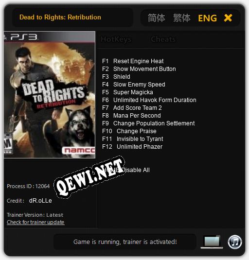 Dead to Rights: Retribution: Читы, Трейнер +12 [dR.oLLe]