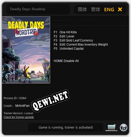 Трейнер для Deadly Days: Roadtrip [v1.0.2]