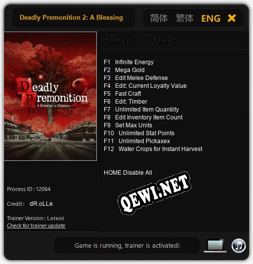 Трейнер для Deadly Premonition 2: A Blessing in Disguise [v1.0.9]