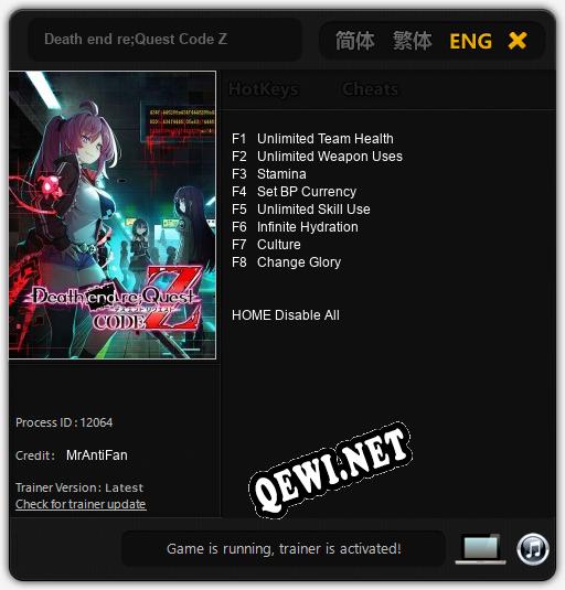 Трейнер для Death end re;Quest Code Z [v1.0.1]