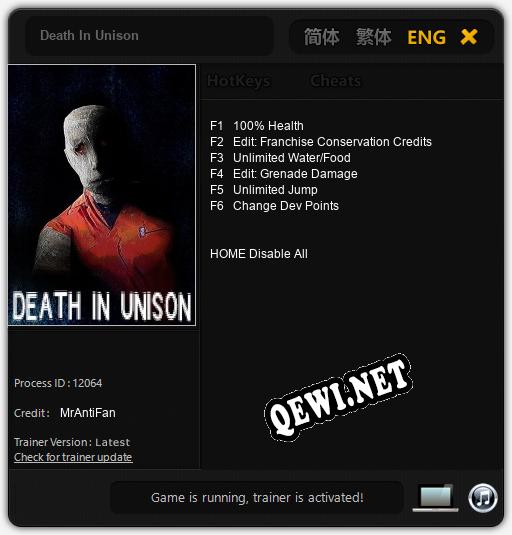 Трейнер для Death In Unison [v1.0.1]