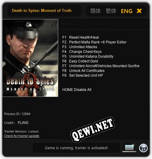 Death to Spies: Moment of Truth: ТРЕЙНЕР И ЧИТЫ (V1.0.96)