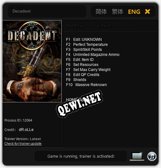 Decadent: ТРЕЙНЕР И ЧИТЫ (V1.0.53)