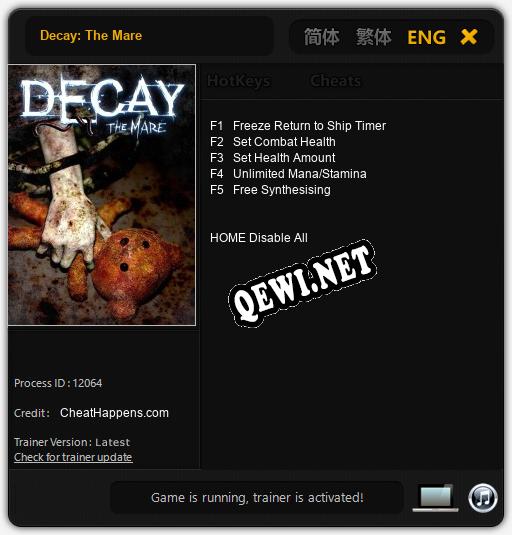 Decay: The Mare: Трейнер +5 [v1.8]