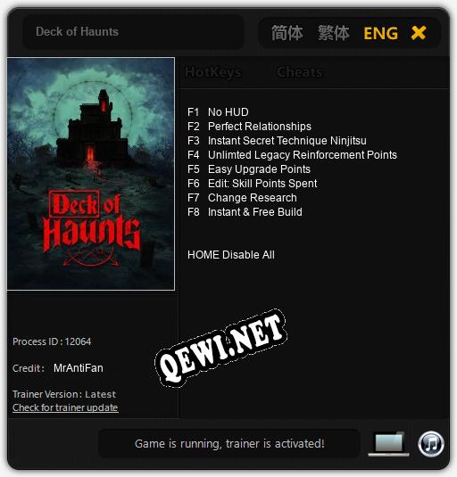 Deck of Haunts: ТРЕЙНЕР И ЧИТЫ (V1.0.84)