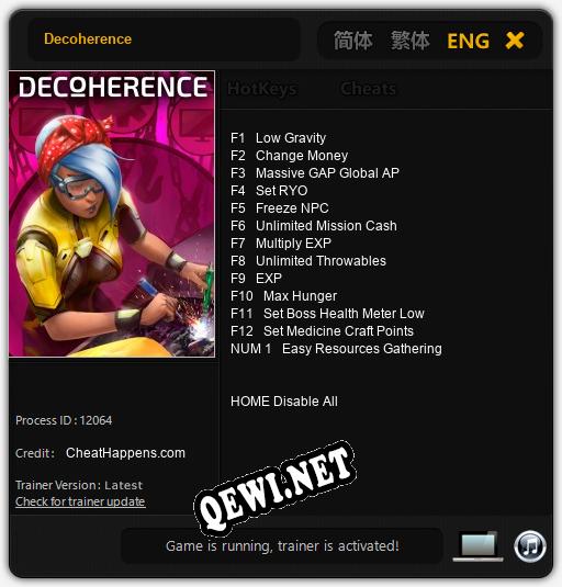 Decoherence: Трейнер +13 [v1.1]