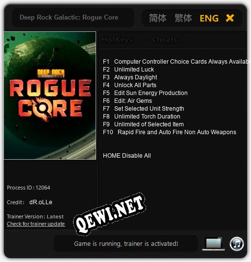 Трейнер для Deep Rock Galactic: Rogue Core [v1.0.4]