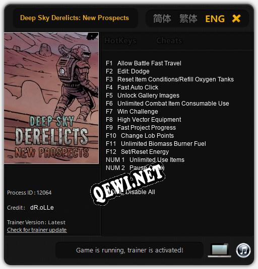 Трейнер для Deep Sky Derelicts: New Prospects [v1.0.9]