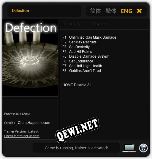 Defection: Трейнер +8 [v1.1]